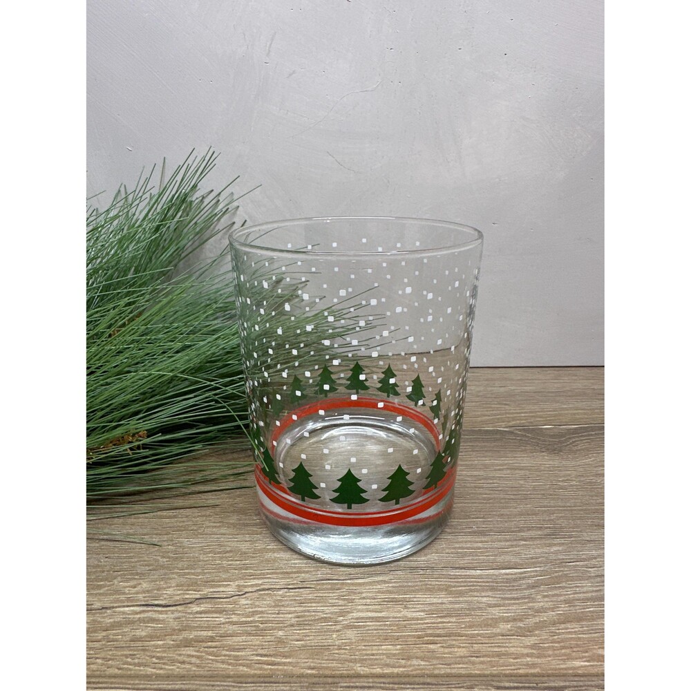 Vintage 1980s Libbey Winterland Double Old Fashion Rocks Glass Christmas Tree